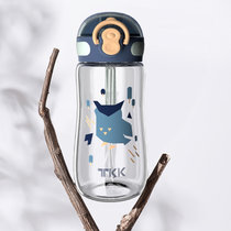TKK儿童水杯带吸管Tritan材质宝宝学饮杯夏季塑料水壶森林密码儿童吸管杯350ML深海蓝
