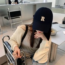 SUNTEK帽子女春夏天韩版百搭学生字母鸭舌帽男时尚棒球帽网红防晒遮阳帽(可调节 R字母-黑色)