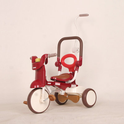 免安装一键折叠儿童脚踏三轮车储物篮手推婴儿车带护栏宝宝玩具车(巧克力色)
