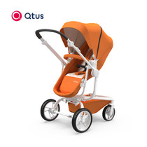Qtus昆塔斯Q2双向高景观婴儿推车可坐可躺多功能避震折叠婴儿车(Q2橘色+白车架)