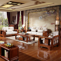 品尚美家 实木沙发皮沙发现代中式客厅组合沙发实木家具 实木皮质沙发(实木布艺沙发 沙发组合+茶几)