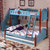 A家 家具 儿童床地中海上下床实木框架双层子母床高低小孩木床男孩女孩青少年(C款儿童床+梯柜+床底抽 1.5*1.9米)