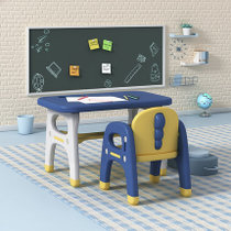 幼儿园桌椅儿童玩具桌椅子套装家用塑料宝宝学习书桌长方形小椅子(恐龙款柠檬黄一桌一椅 默认版本)