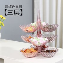 果盘零食客厅茶几创意时尚塑料多层水果盘家用糖果盘(酒红色果盘 -【三层】)