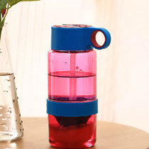普润 儿童柠檬杯喝水便携榨汁杯儿童吸管杯便携塑料水杯子(蓝盖玫红瓶)