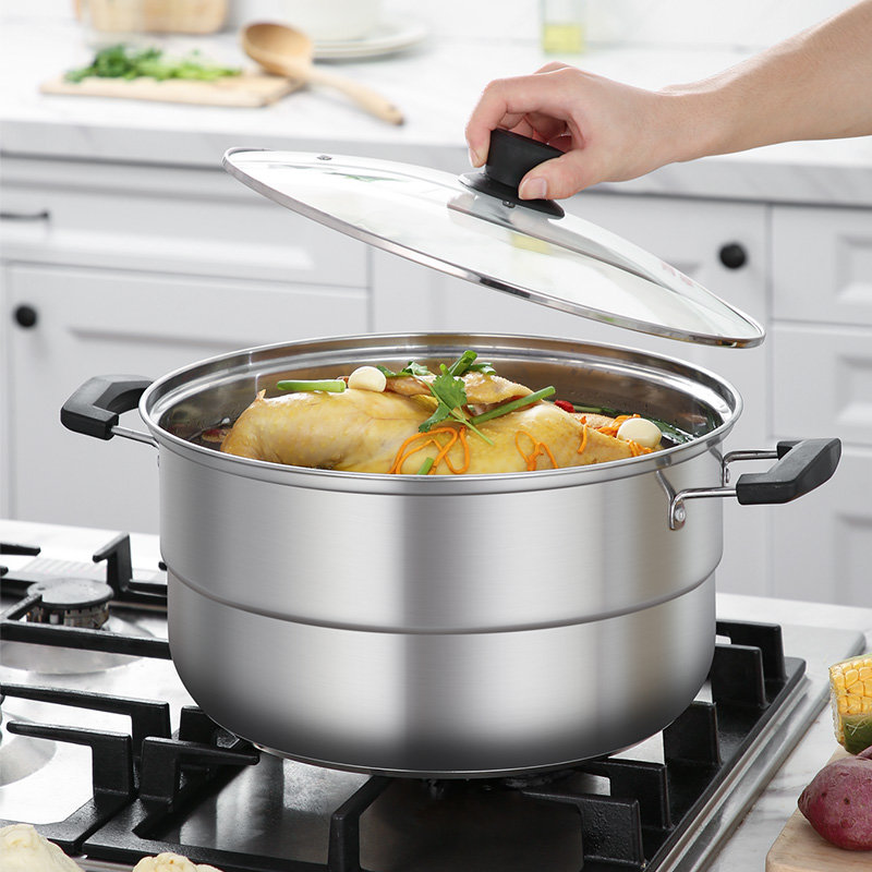 炊大皇单层蒸锅不锈钢汤锅多用蒸锅加厚复合底电磁炉燃气煤气灶通用