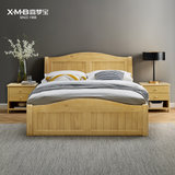 喜梦宝现代中式实木高箱储物床1.5米松木1.8米双人床北欧功能床(木色 1.5米床)