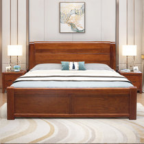 木巴家具 现代中式实木床榆木床1.8米1.5米硬板床简约双人大床婚床新中式实木床(C362海棠色)