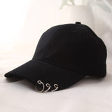 棒球帽子韩版铁环鸭舌帽男女士6片帽嘻哈街头涂鸦纯色帽子(黑色 均码)