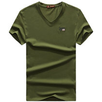 1722161夏装新款战地吉普AFSJEEP弹力半袖T恤衫 V领男士短袖polo(军绿色 L)