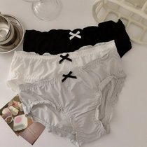 SUNTEK内裤少女裆夏季薄款低腰女生可爱日系纯欲纯色女士三角裤(均码 （95-115斤左右） 黑色+白色+浅灰 【冰丝3条装】)