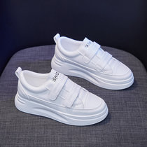 魔术贴小白鞋女2021春季新款韩版百搭板鞋女学生厚底松糕鞋(白色(SH666) 35)