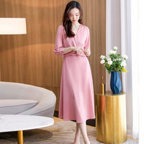 MISS LISA韩版时尚中长款连衣裙职业装大摆裙XN026-2(粉红色 L)