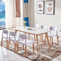 香河家具 餐桌 餐桌餐椅套装 北欧简约方形可伸缩实木餐桌(白色 1桌6椅(白色餐椅))