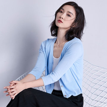 女短款防晒披肩外搭空调衫女薄款夏季配裙子的小外套k648-1(天蓝色 xl