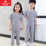 儿童韩版冰丝套装外穿短袖长裤中小童素色装(110码 灰色)