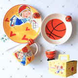 INDRA泰国进口篮球小子卡通儿童陶瓷餐具可爱碗盘水杯釉下彩礼盒装(篮球小子四件套)
