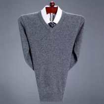 鄂尔多斯市 100%纯羊绒衫男半高圆领加厚保暖中老年羊毛衫冬装V领毛衣(灰色-V领 185)
