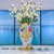 欧式陶瓷花瓶客厅电视柜餐桌插花家居装饰品室内创意白色天鹅摆件(扁口花瓶+白桃花一束)