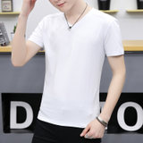 2017夏季简约时尚短袖韩版V领半袖修身T恤男士打底衫 6001(白色 M)
