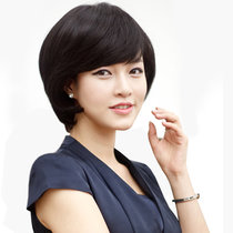 美元素假发女 真发混发气质型仿真假发短发女主播妈妈发 逼真女士假头发套mr002(自然黑色)