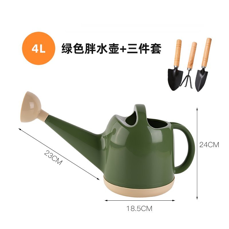 水壶长嘴花洒壶园艺浇菜壶家用淋花壶(4l胖水壶绿*三件套)【图片 价格