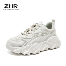 ZHR新款小白鞋ins街拍潮鞋女鞋百搭网面运动鞋厚底老爹鞋AH159(米绿 35)