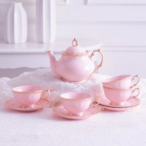 简约英式下午茶茶具套装高档陶瓷咖啡具欧式花果茶茶具整套礼盒装(粉色1小壶4套杯碟勺 9件)