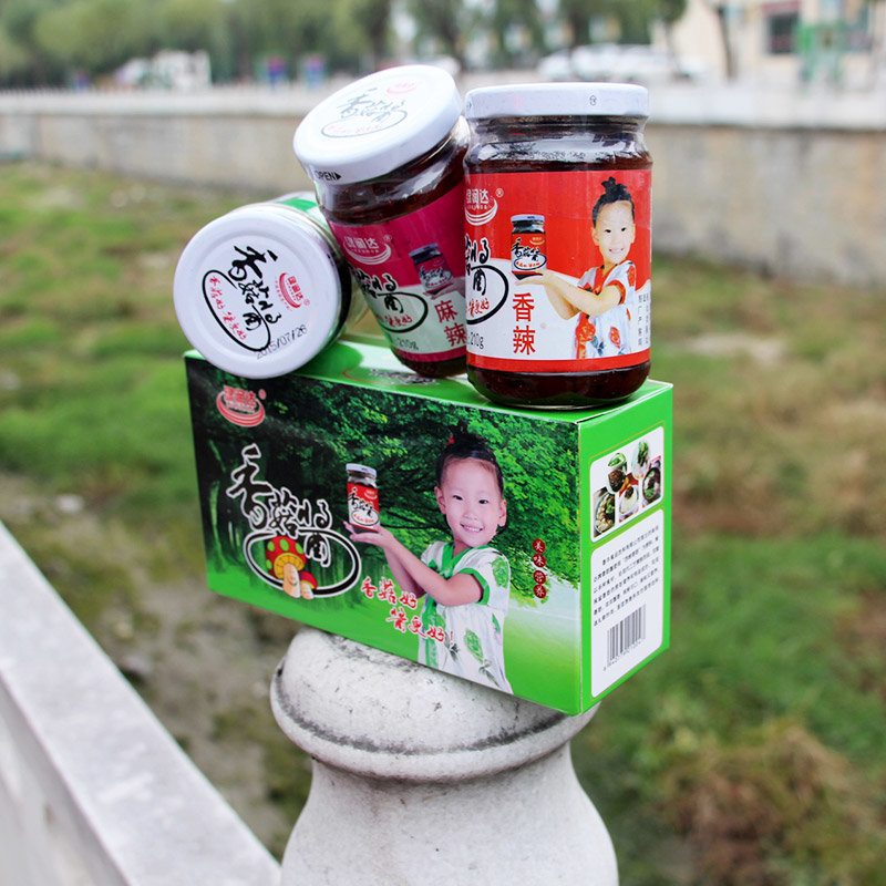 绿润达香菇酱调味酱三味真火麻辣香辣原味210克3瓶盒装