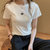 字母刺绣上衣2021夏季新款修身打底女装韩版短袖时尚T恤(皇冠白色 XL)