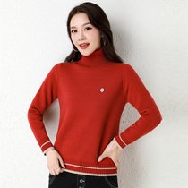 金兔高领纯色针织衫保暖冬季新款女式毛衣 JX02603005-M码红 宽松舒适百搭