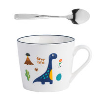 福耐康 可爱恐龙陶瓷水杯茶杯 儿童马克杯牛奶杯咖啡杯(深蓝长颈龙)