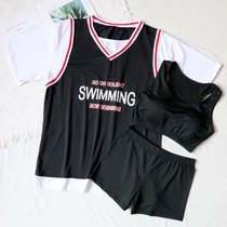 泳衣女分体运动款宽松三件套遮肚显瘦泡温泉保守球服学生新款2021(黑色 66 L （建议90-110斤）)