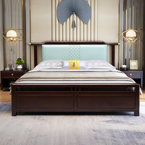 吉木多 新中式实木床1.8米轻奢双人大婚床1.5主卧室现代简约家具工厂直销(1.5*2米黑檀色 单床)