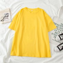 SUNTEK短袖t恤女2022新款早春夏设计感小众宽松甜辣妹小衫欧货上衣ins潮(XL 纯色-荧光黄色)