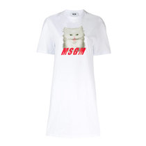 MSGM棉质猫咪印花logo时尚长款短袖T恤DA65-5797-01XS米白色 时尚百搭