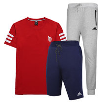 Adidas阿迪达斯男新款运动T恤短袖休闲运动裤修身针织长裤短裤(红蓝灰 5XL)