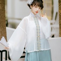 俏鼠登莲汉服女对襟立领琵琶袖春夏款日常织金马面襦裙明制补服(浅绿色补服 L)