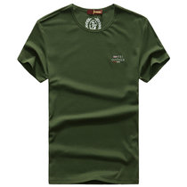 吉普盾男士短袖T恤2019新款夏装男装T恤男圆领打底半袖t恤衫(BST31027军绿 XXXL)