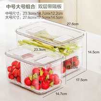冰箱收纳盒抽屉式厨房食品果蔬鸡蛋速食保鲜冷藏冷冻储存盒7ya(中号＋大号组合装（带双层隔板）性A)