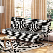 简约双人1.5三人1.8米简易沙发床可折叠沙发小户型多功能沙发床SF08(黑白条（送抱枕） 豪华三人位（180cm）)