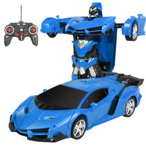娃娃博士 儿童玩具车一键变形遥控车赛车(蓝色 变形遥控车)