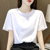 SUNTEK短袖t恤女装2022年新款夏季设计感国潮风ins白色宽松大码上衣(XXL 156-175斤 纯白色)