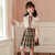 巴洛尼莫高品质童装娃娃领女童长袖衬衫半身格子儿童百褶裙套装秋大童服装(160 黑)
