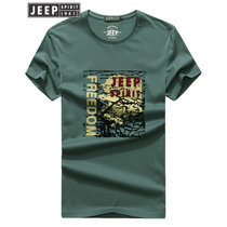 JEEP吉普短袖t恤男旗舰店新品2018夏装新款印花图案圆领半袖T恤打底汗衫(Z11730704018墨绿 XXL)