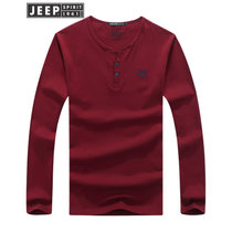 JEEP吉普男士长袖T恤舒适高纯度棉质运动打底衫纯色圆领长袖t恤户外运动套头衫(BJ108红色 XL)