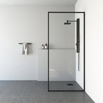 淋浴房半隔断一字型长虹玻璃干湿分离卫生间家用洗澡浴室淋浴屏风kb6(超白玻璃框架款60*190)