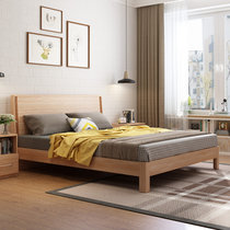 A家家具 北欧储物实木床双人床1.5米1.8高箱床现代简约日式框架床板式婚床卧室成套家具(1.8米 床+床头柜*1)