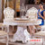 永旭家具 欧式餐桌椅组合天然大理石餐桌餐厅实木桌椅圆桌子(1.35米一桌六椅(尊贵))