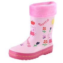 卡通儿童雨鞋粉红猪佩佩猪雨靴女童儿童防滑水鞋宝宝雨靴小孩时尚雨鞋(粉色棉口内胆 28码（内长18.5cm）)